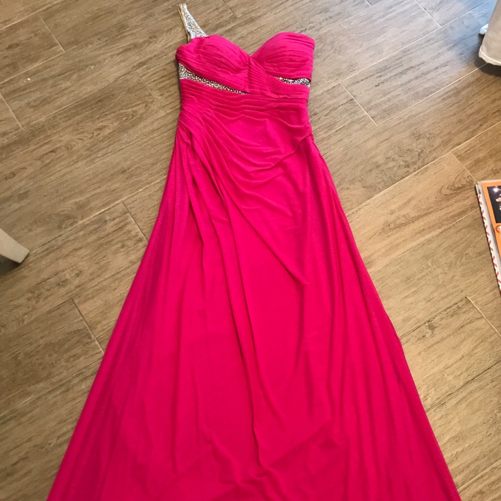 PROM Cache Prom dress bright pink with rhinestones size 2 prom party